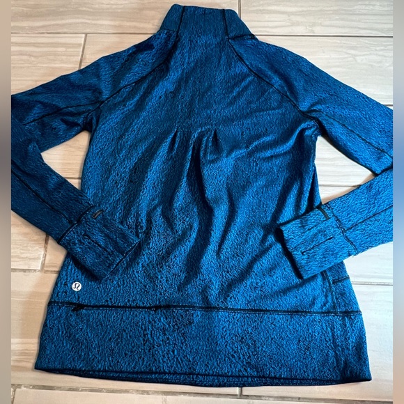 Lululemon Rush Hour 1/2 Zip Running Luon Spray Jacquard Shocking Blue Black sz 6 - Picture 9 of 13